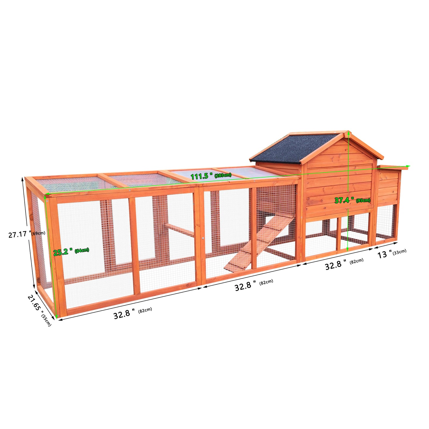 111.5" Wooden Chicken Coop, Large Outdoor Hen House with Nesting Box Poultry Cage, Rabbit Hutch Bunny Cage , Waterproof UV Panel for Outdoor Backyard