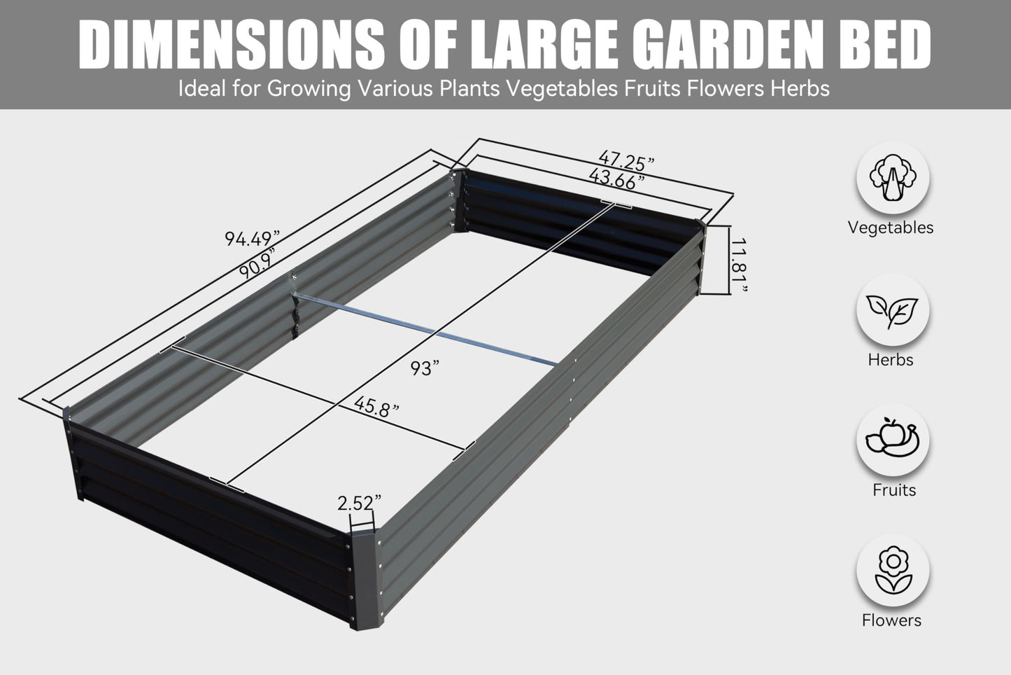 8x4x1 ft Galvanized Raised Garden Bed, Outdoor Planter Garden Boxes Large Metal Planter Box for Gardening Vegetables Fruits Flowers, Gray