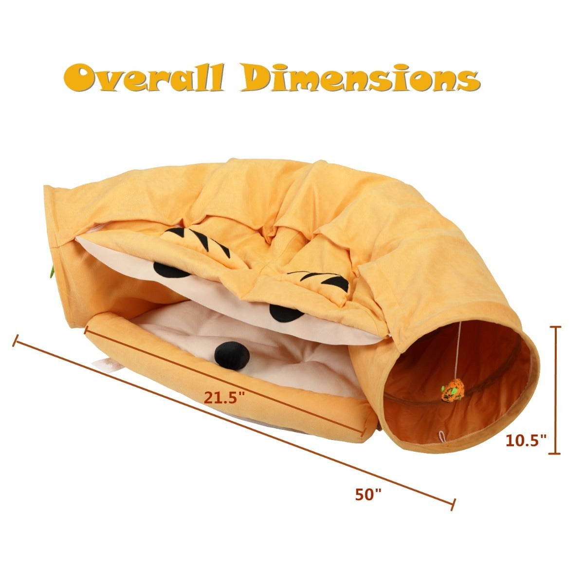 Cat's Telescopic Tunnel Cushioned Bed Pet Nest Teasing Balls Zipper Connection Feline Supplies, Yellow