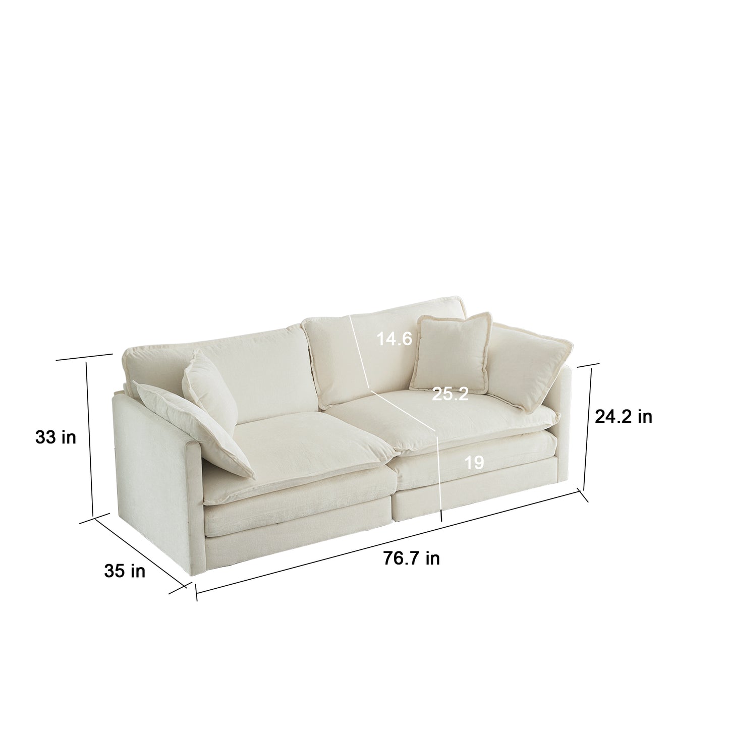 [SantaChoice] Modern Fabric Loveseat Sofa Couch for Living Room, Upholstered Large Size Deep Seat 2-Seat Sofa with 4 Pillows ,White Chenille