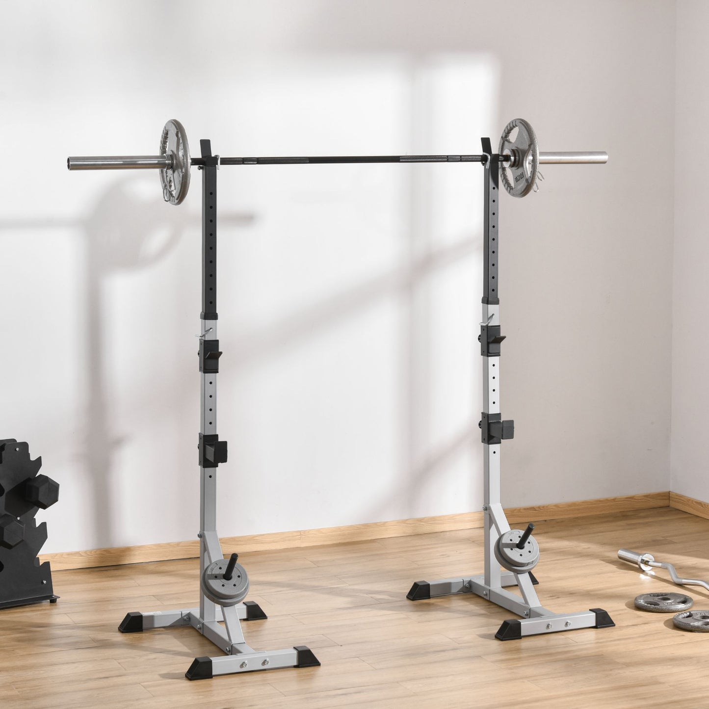 Soozier 2-Piece Pair Steel Height Adjustable Barbell Squat Rack and Bench Press 23" x 29.75" x 69.25"