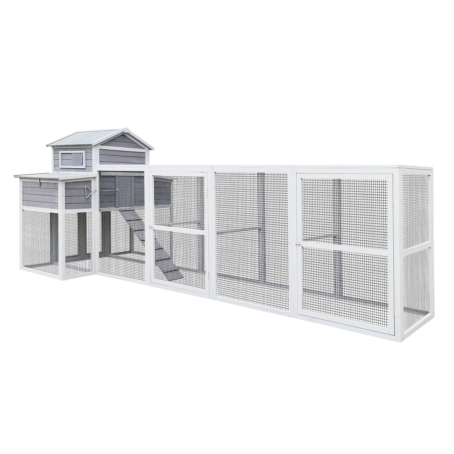 150＂Chicken Coop Extra Large Chicken House, Outdoor Wooden Hen House Black Rust-proof Metal Wire Poultry Cage with Two Nesting Boxes, 5 Perches