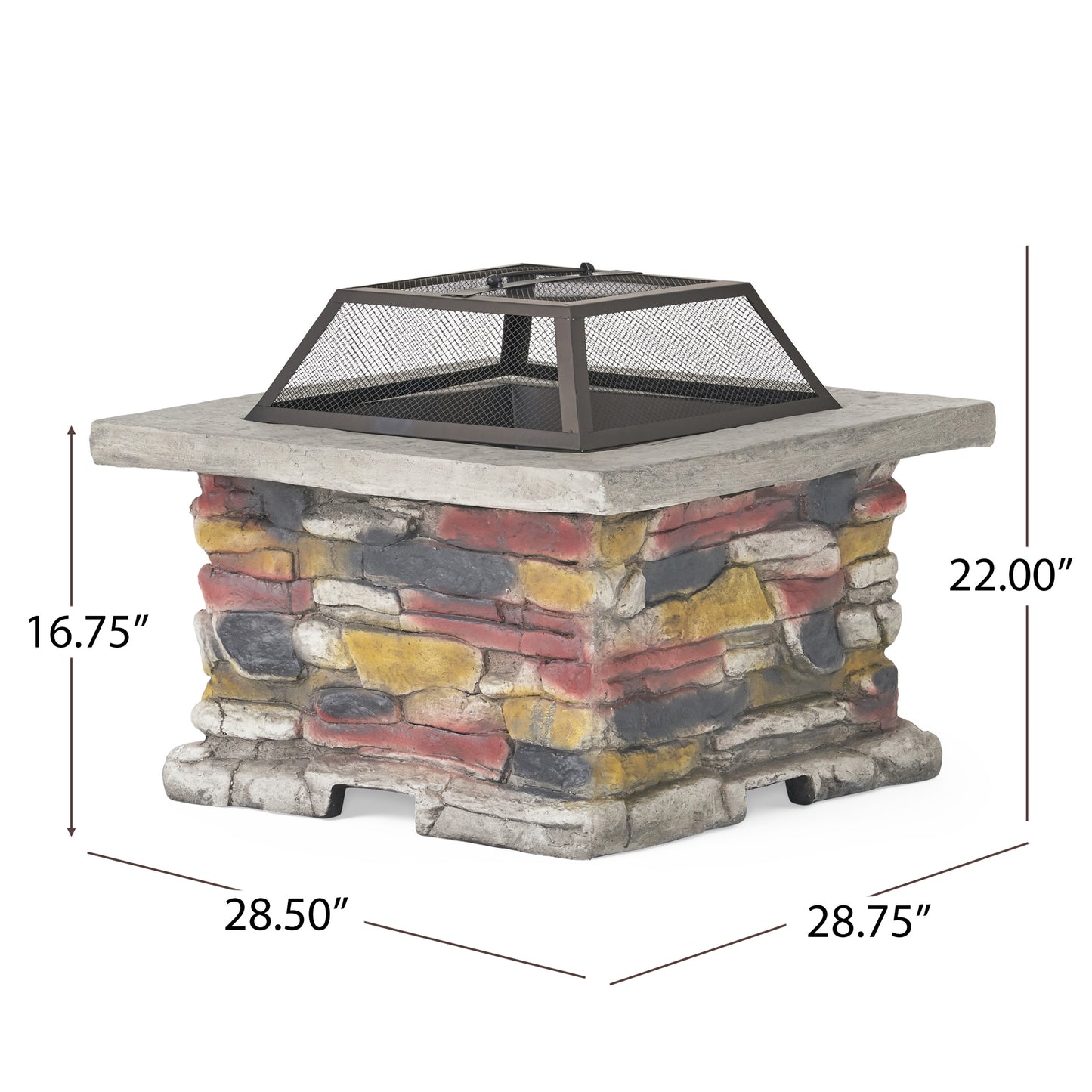 28" Concrete Wood Burning Outdoor Fire Pit Table with Lid - Stone Gray