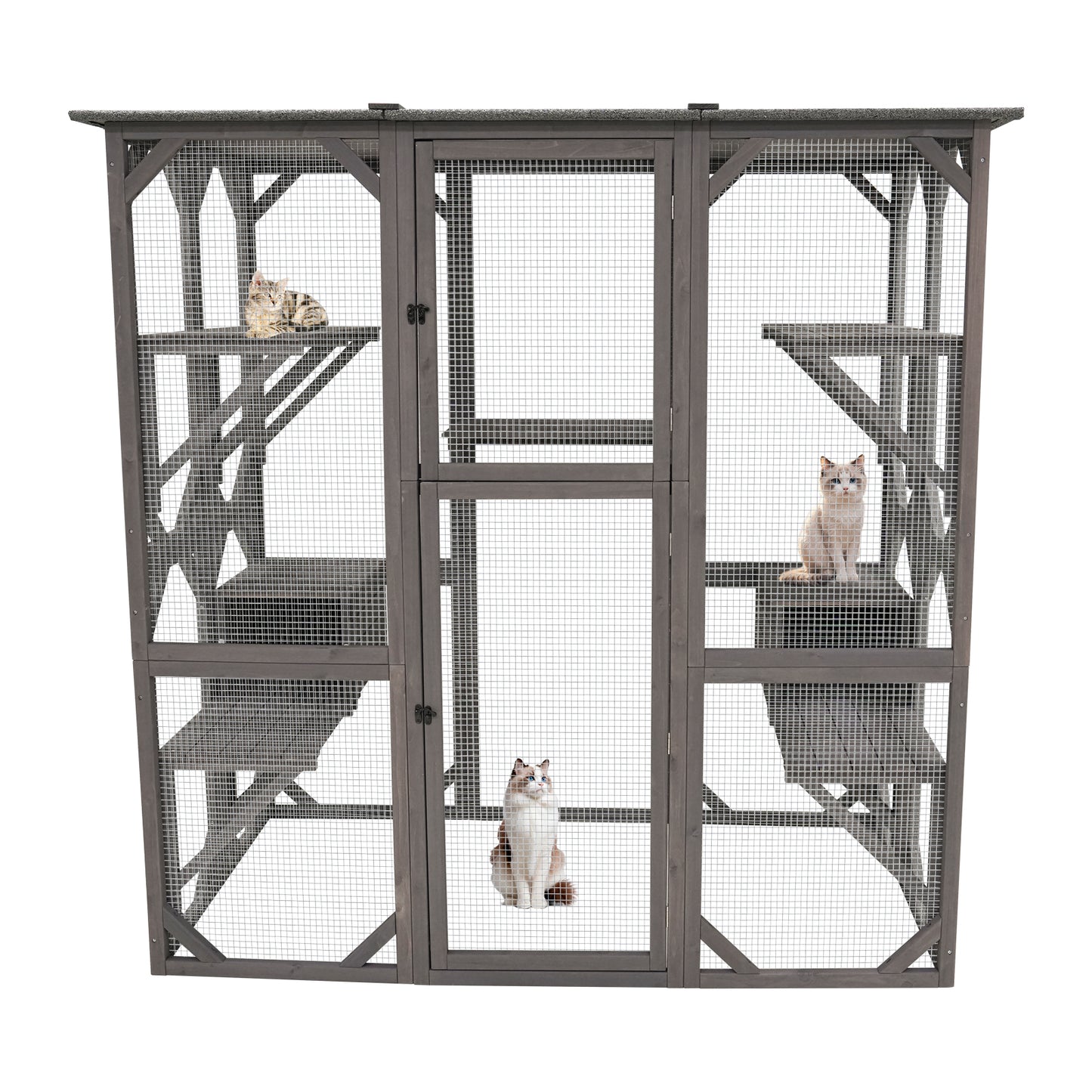 Catio Outdoor Cat Enclosure Cat Catio Cat House, Cat Cage Condo Indoor Playpen Kitty House Shelter with Multi Platforms, Waterproof Roof, Pull-Out Tray (71.3" L x 38.4" W x 70.7" H)