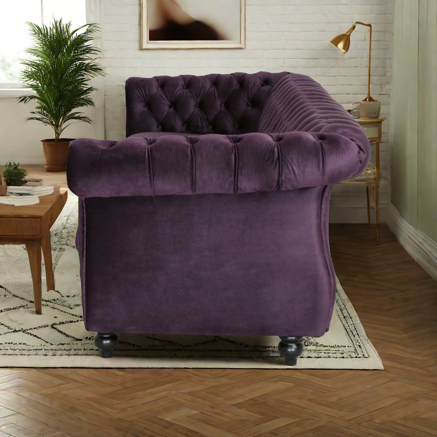 [SantaChoice] Luxurious 3-Seater Purple Velvet Sofa, Featuring a Classic Design with Modern Elegance, Perfect for Adding Sophistication and Style to Any Living Room, Plush Comfort and Durable Craftsmanship