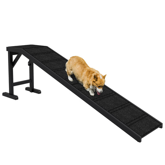 PawHut Dog Ramp for Bed, Pet Ramp for Dogs with Non-Slip Carpet and Top Platform, 74" x 16" x 25", Black