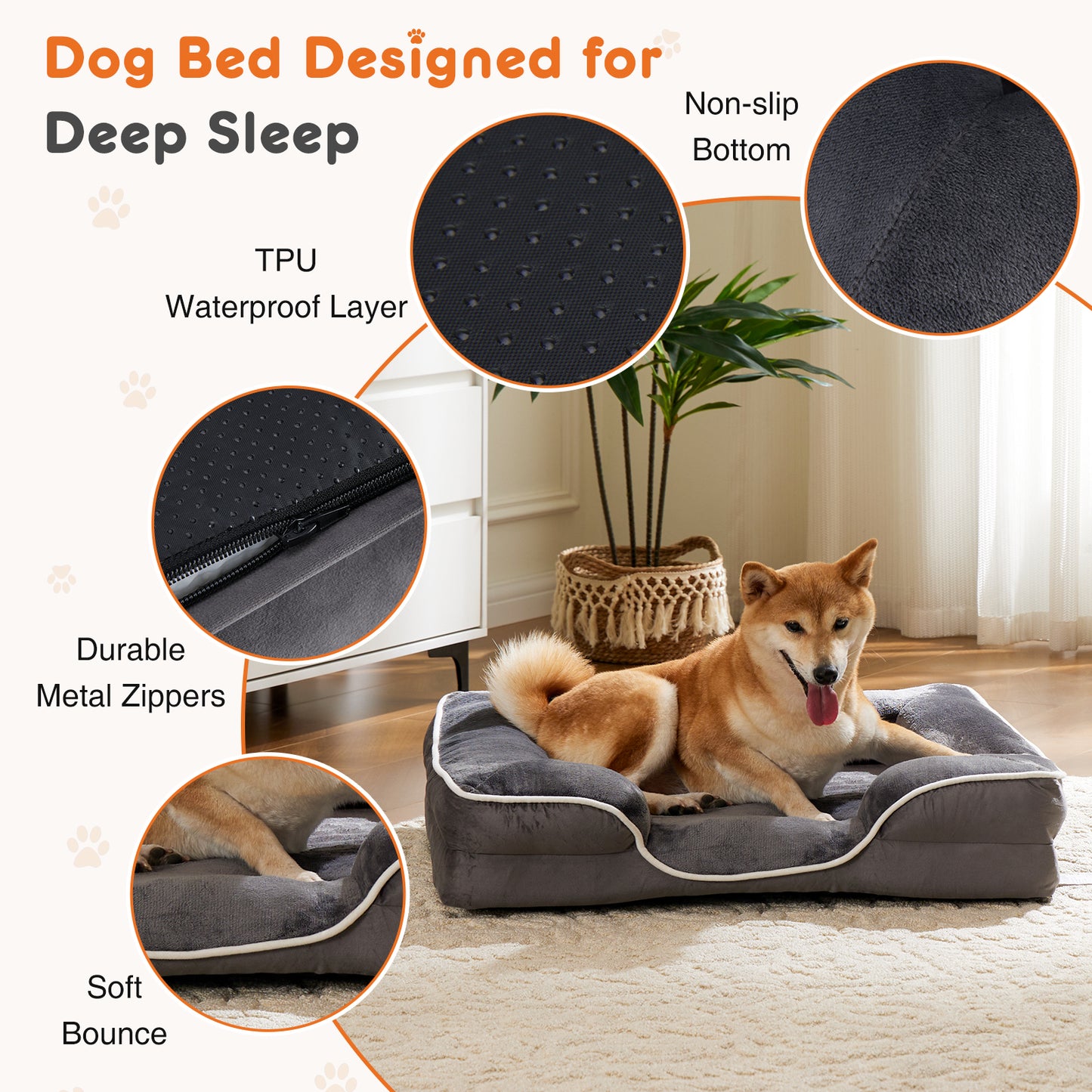 Memory Foam Pet Bed for Small Dogs & Cats with Washable Removable Cover Non-Slip Base Waterproof Liner Egg Crate Foam for Improved Sleep, gray,Small