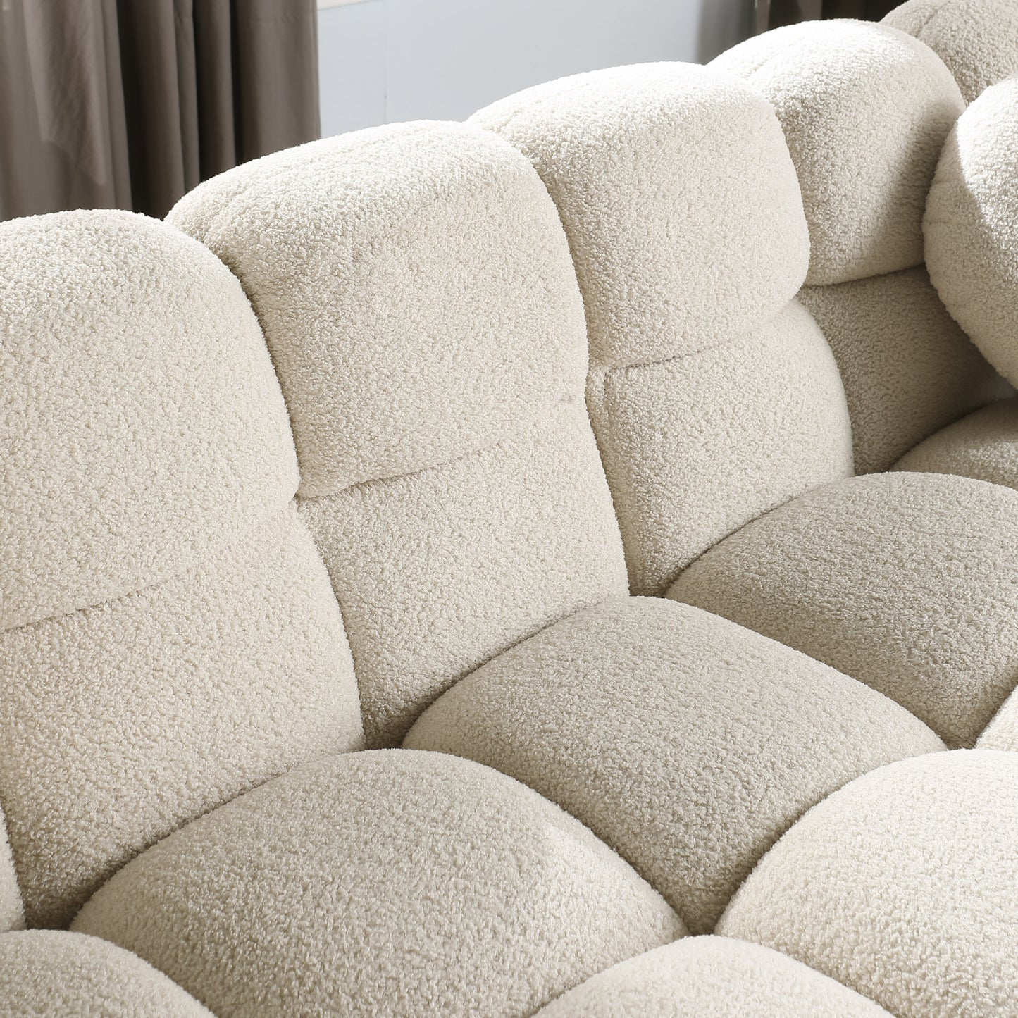 [SantaChoice] 64.96 length ,35.83" deepth ,human body structure for USA people,  marshmallow sofa,boucle sofa ,2  seater, BEIGE  BOUCLE