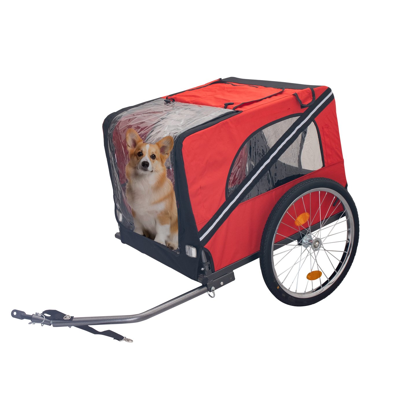 Dog Bike Trailer, Breathable Mesh Dog Cart with 3 Entrances, Safety Flag, 8 Reflectors, Folding Pet Carrier Wagon with 20 Inch Wheels, Bicycle Carrier for Medium and Small Sized Dogs