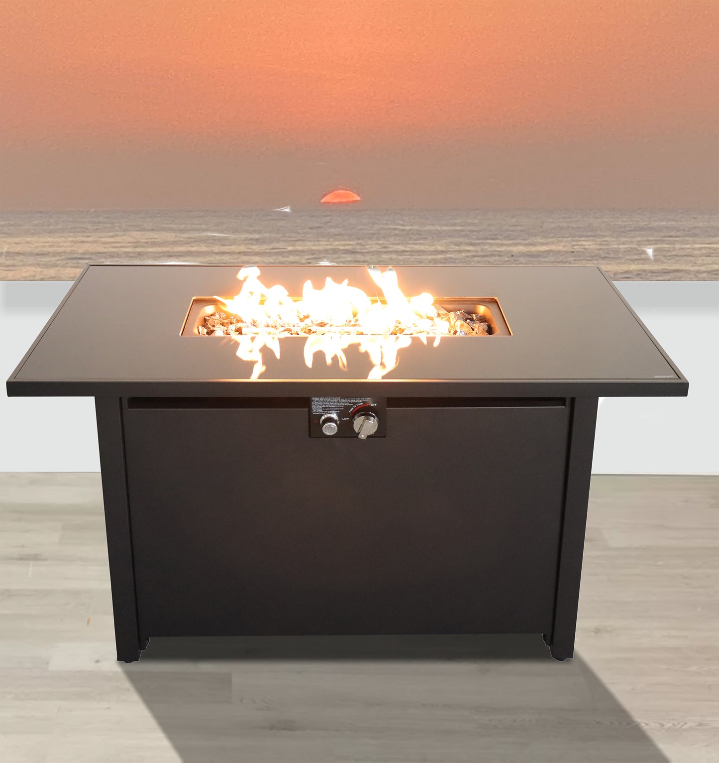 25'' H x 42'' W Steel Outdoor Fire Pit Table with Lid (Black)