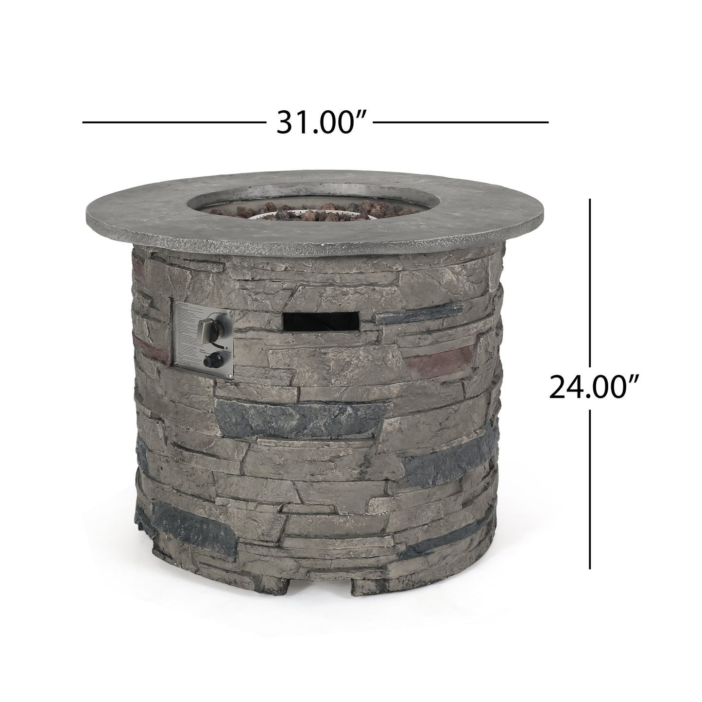 Outdoor 32" Round MgO Propane Fire Pit, Grey Top - 40,000 BTU