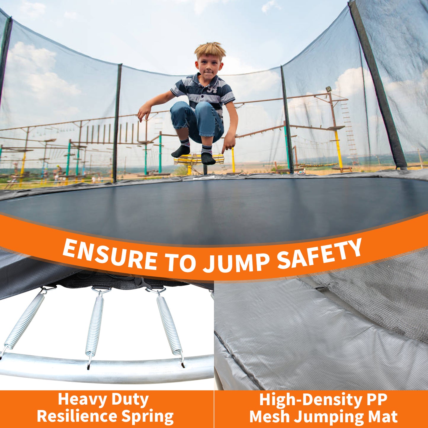 10FT Trampoline with Safety Enclosure Net, Outdoor Trampoline with Heavy Duty Jumping Mat and Spring Cover Padding for Kids and Adults