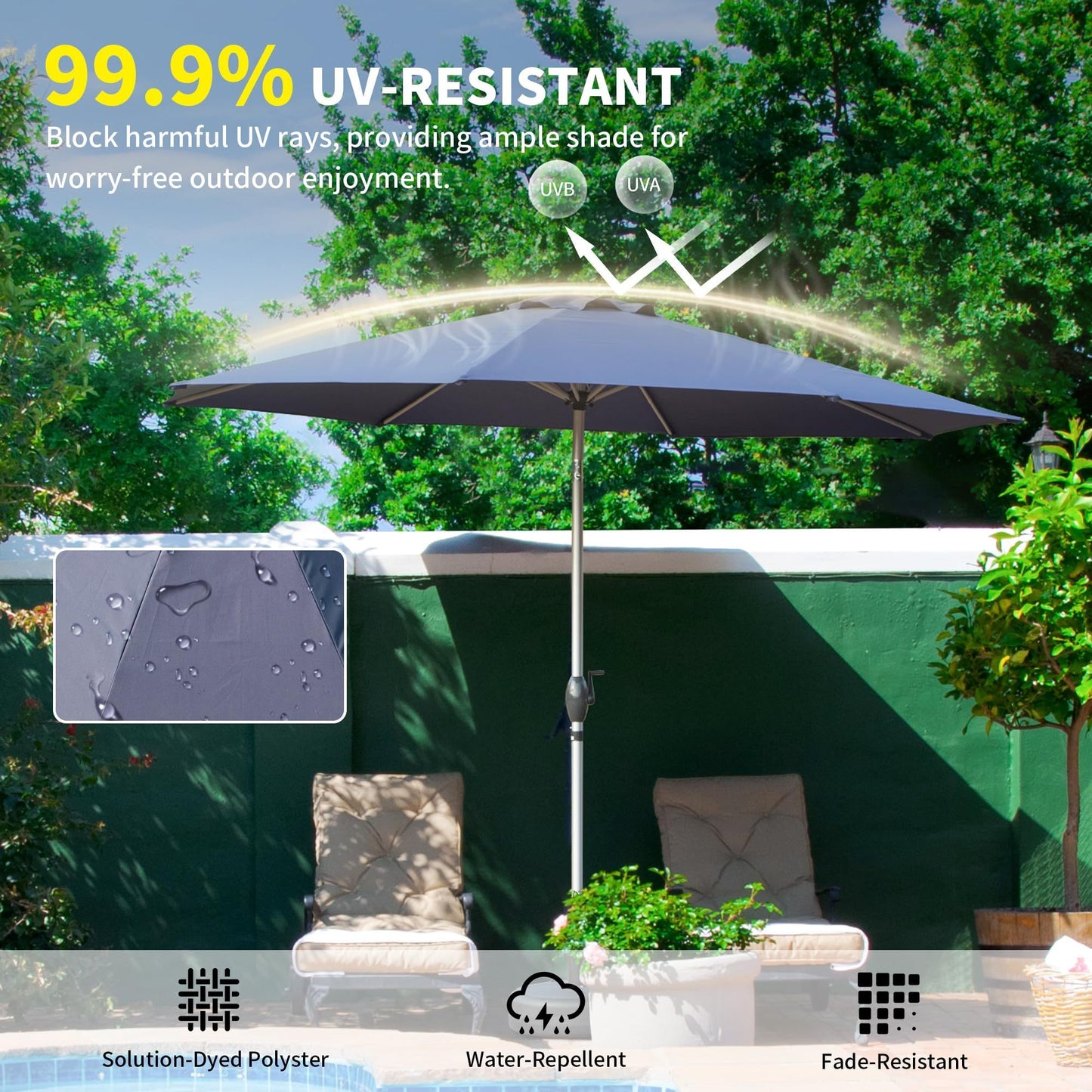 10FT Patio Umbrella, Outdoor Table Umbrella with Push Button Tilt and Crank, UV Protection Waterproof Market Sun Umbrella with 8 Sturdy Ribs for Garden, Deck, Backyard, Pool (Navy Blue)