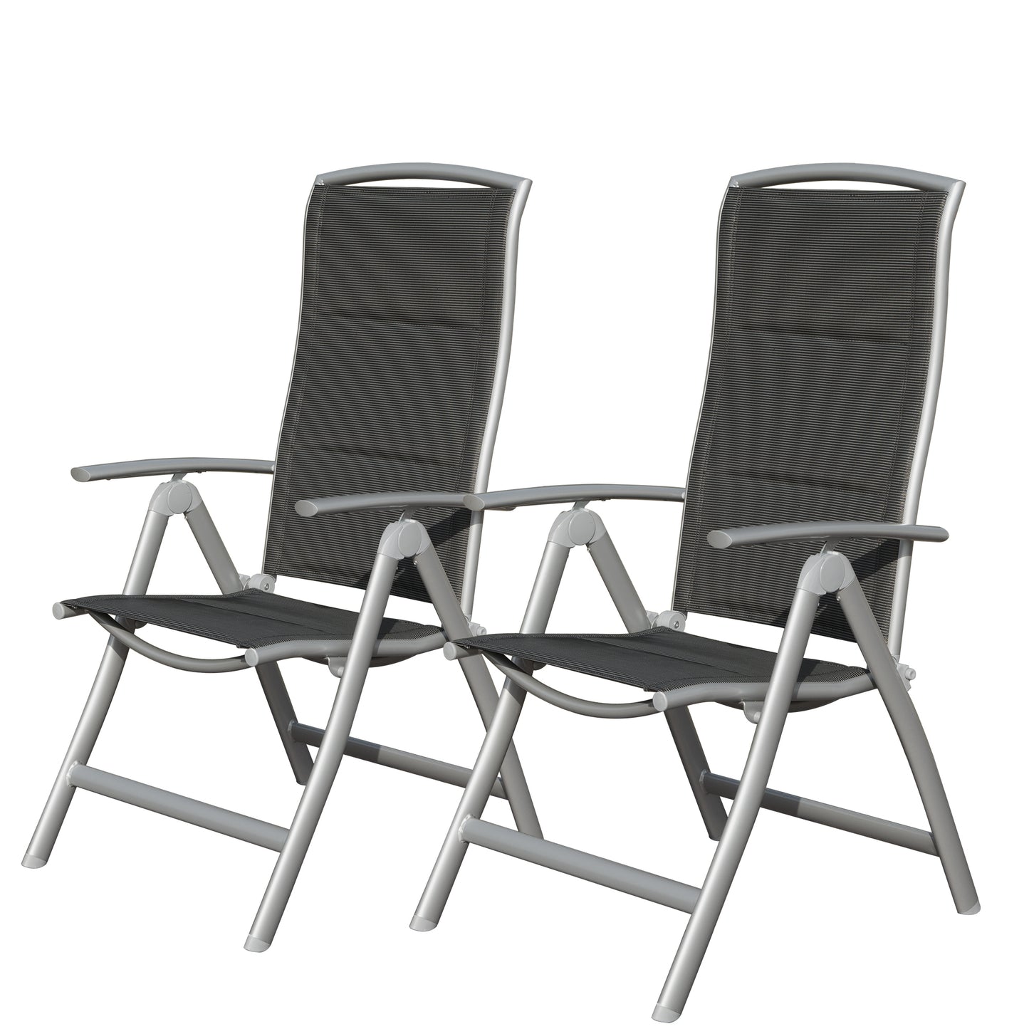 Patio Folding Chairs Set of 2, Aluminium Frame Outdoor Reclining Patio Chairs for Garden Camping Poolside Beach Deck, Adjustable High Back Lawn Chairs with Soft Cotton-Padded Seat, Dark Gray