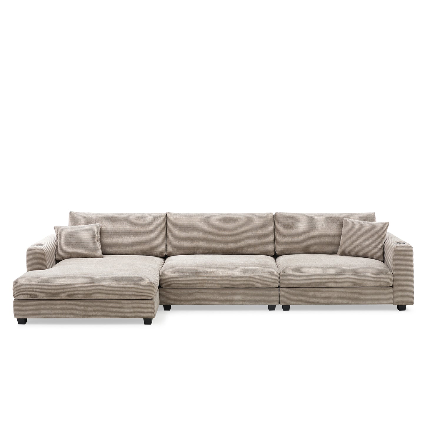 [SantaChoice] 134*54"Oversized Corduroy Sectional Sofa,L Shaped Cloud Couch with USB Charging Port,Cup Holder,Deep Seat Sofa Bed with 50" Chaise,Comfy Indoor Furniture for Living Room,3 Colors