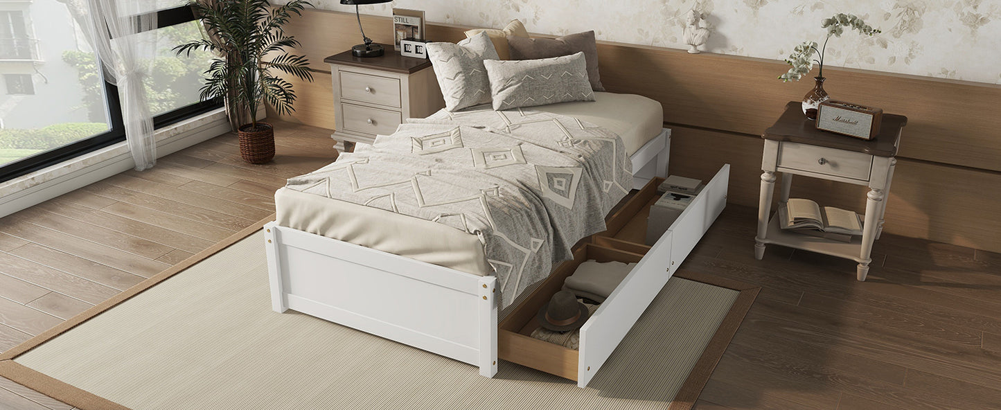 Twin Bed with 2 Drawers, Solid Wood, No Box Spring Needed ,(Old SKU:W50422209)