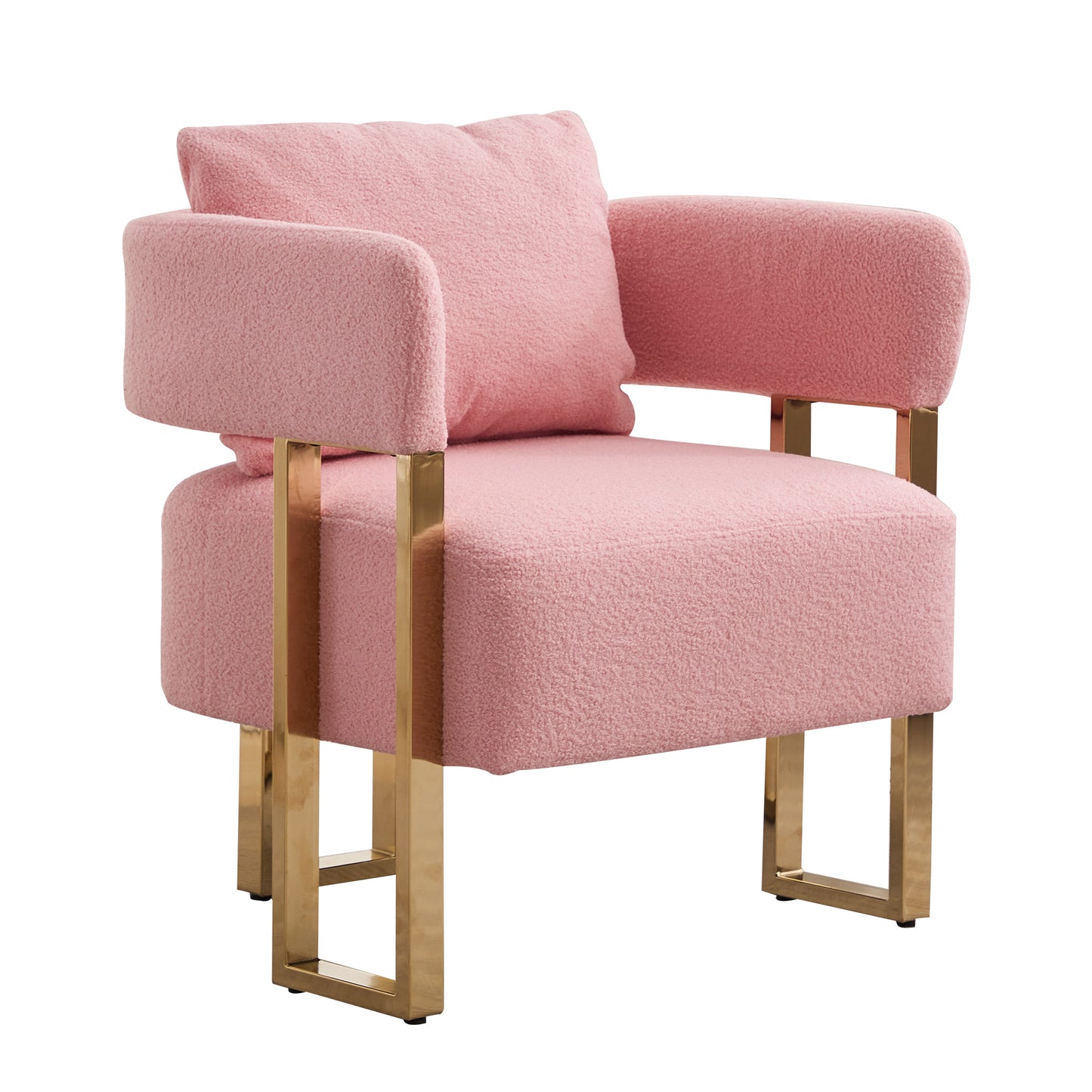 TS Modern decorative chair, living room side chair with gold metal legs, no wheels, suitable for dressing area, reception room, office,Teddy fleece upholstered metal foot sofa 1PC Pink