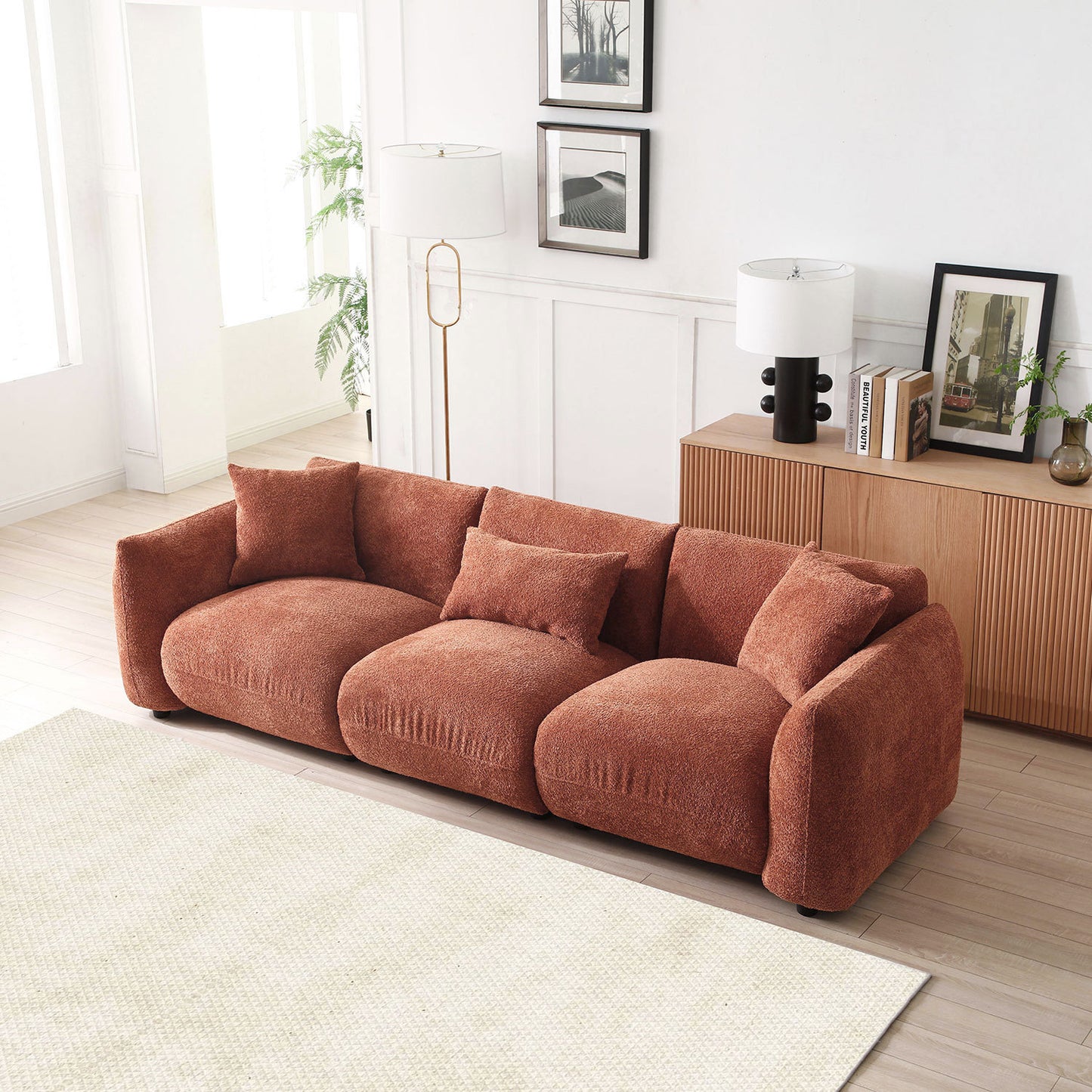 [SantaChoice] Mid Century Modern Couch 3-Seater Sofa for Livingroom, Orange