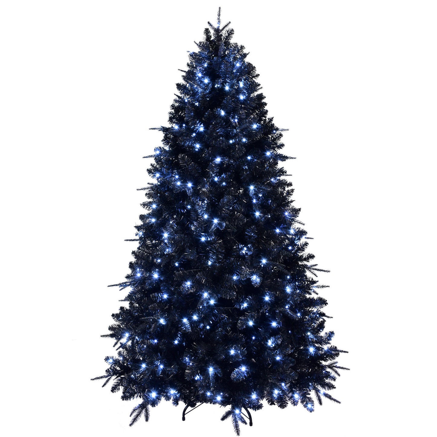 7.5ft Pre-Lit Black Christmas Tree, Full Halloween Xmas Artificial Tree 2156 Branch Tips, 500 Lights, Metal Hinges, Foldable Base, Holiday Decoration - Black