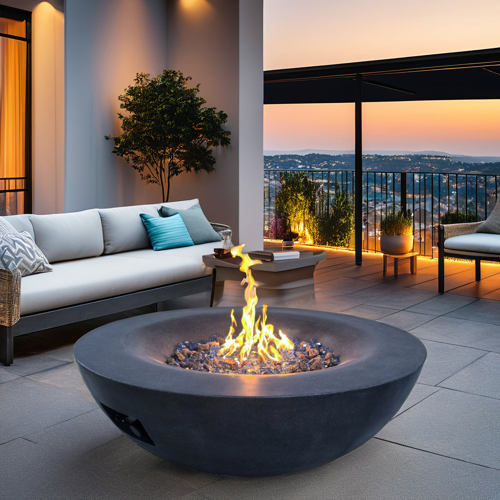 42 Inch Outdoor Concrete Propane gas Fire Pit bowl in Dark Gray color