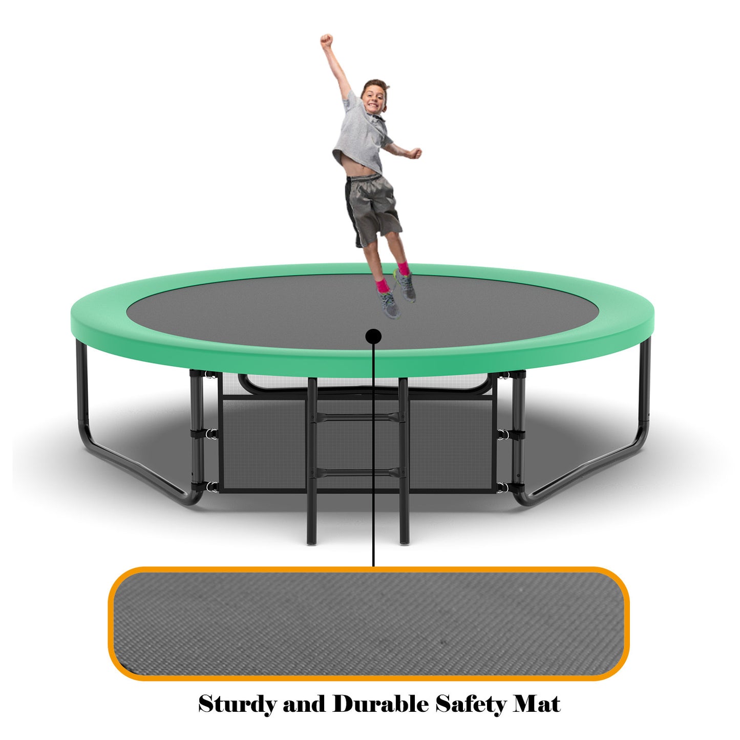 10FT Pumpkin Trampoline, Outdoor Trampoline with Basketball Hoop, Enclosure Net and Ladder