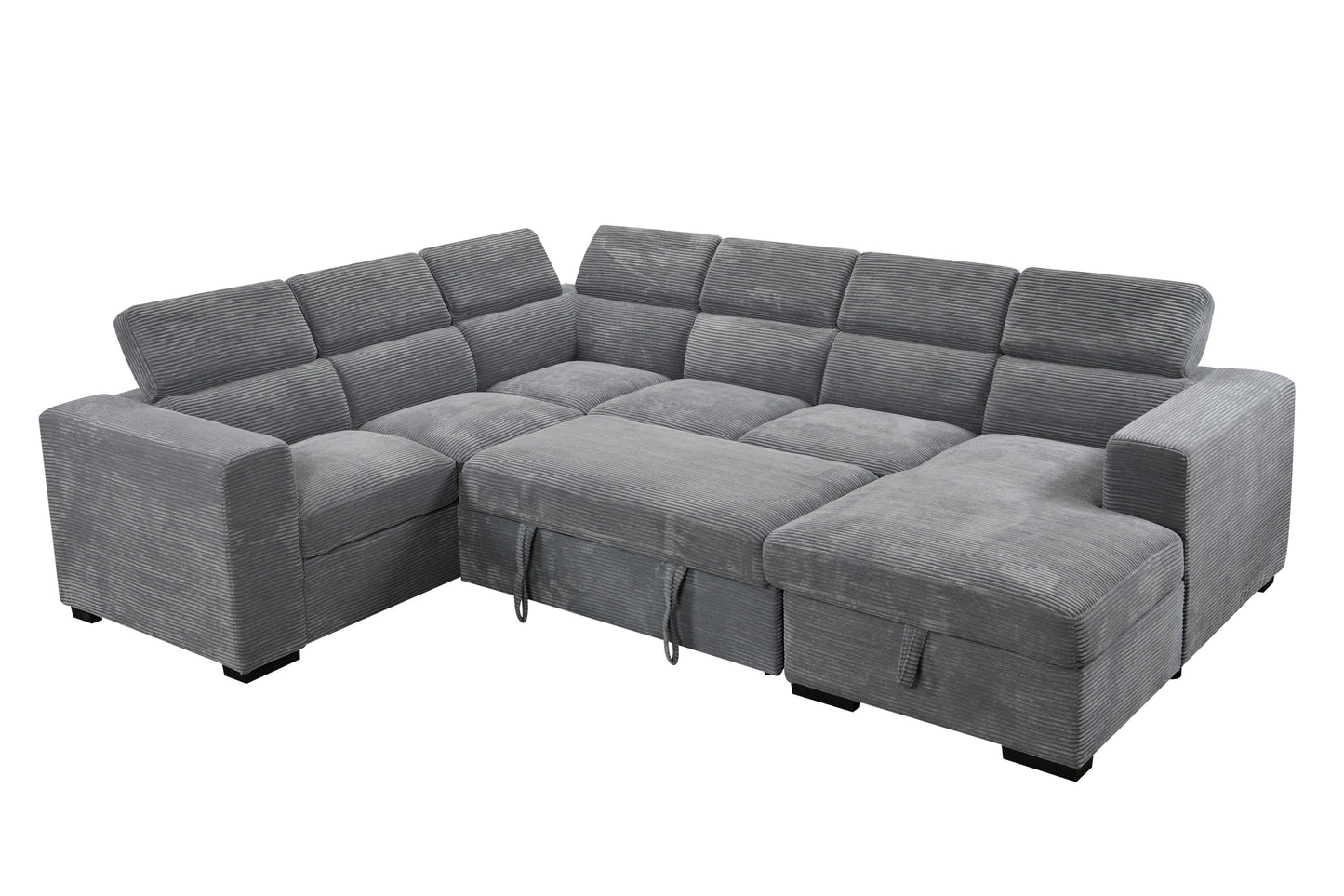 [SantaChoice] 123" Oversized Modern U-Shaped 7-seat Sectional Sofa Couch with Adjustable Headrest, Sofa Bed with Storage Chaise,Pull Out Couch Bed for Living Room ,Dark Gray