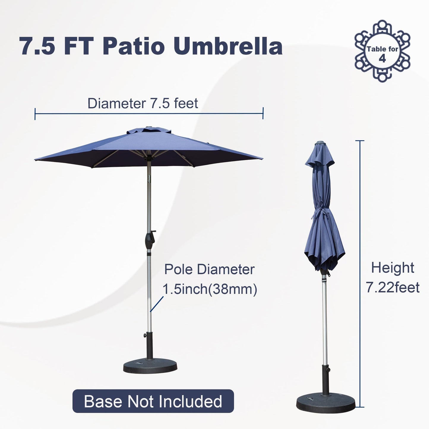 7.5FT Patio Umbrella, Outdoor Table Umbrella with Push Button Tilt and Crank, UV Protection Waterproof Market Sun Umbrella with 6 Sturdy Ribs for Garden, Deck, Backyard, Pool (Navy Blue)