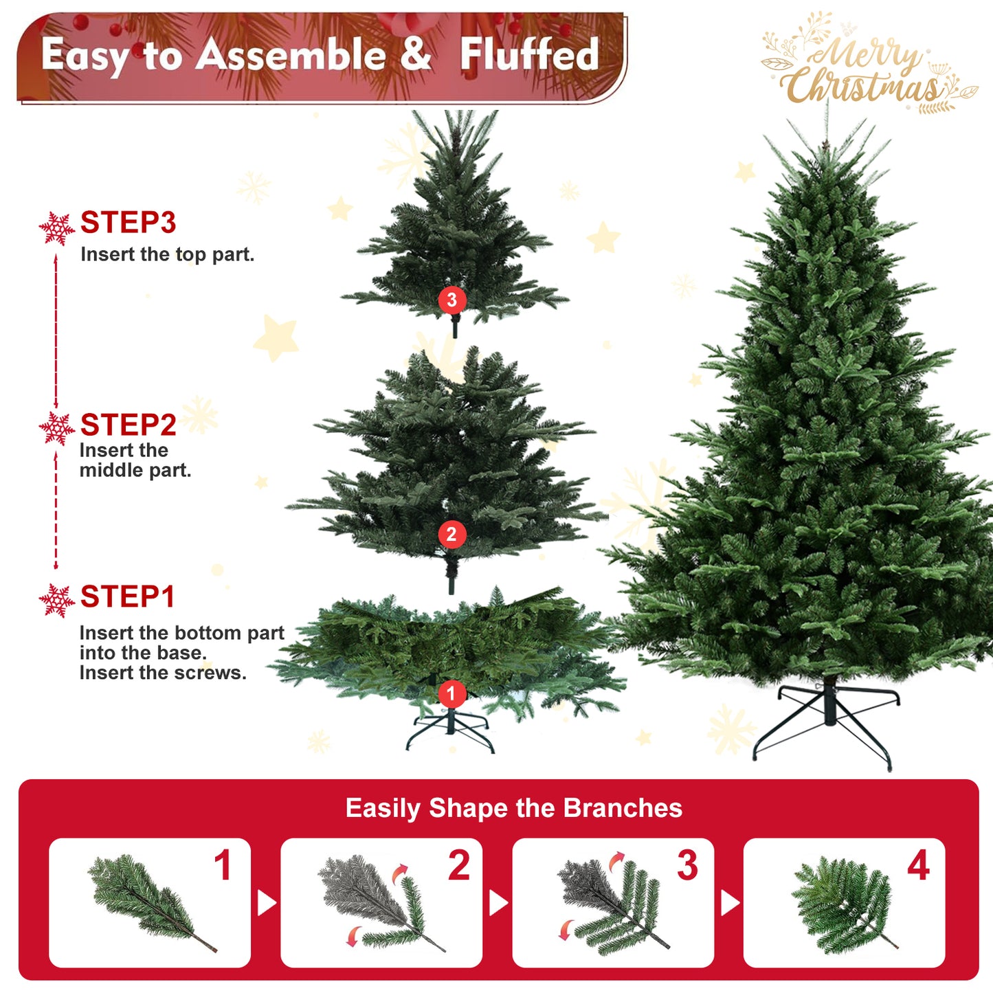 9FT Christmas Tree Simulate Nature Advanced Materials Premium Hinged Spruce Artificial Douglas Firs Tree, Christmas Holiday Party Atmosphere Decoration New Year Celebration PE+PVC Xmas Tree