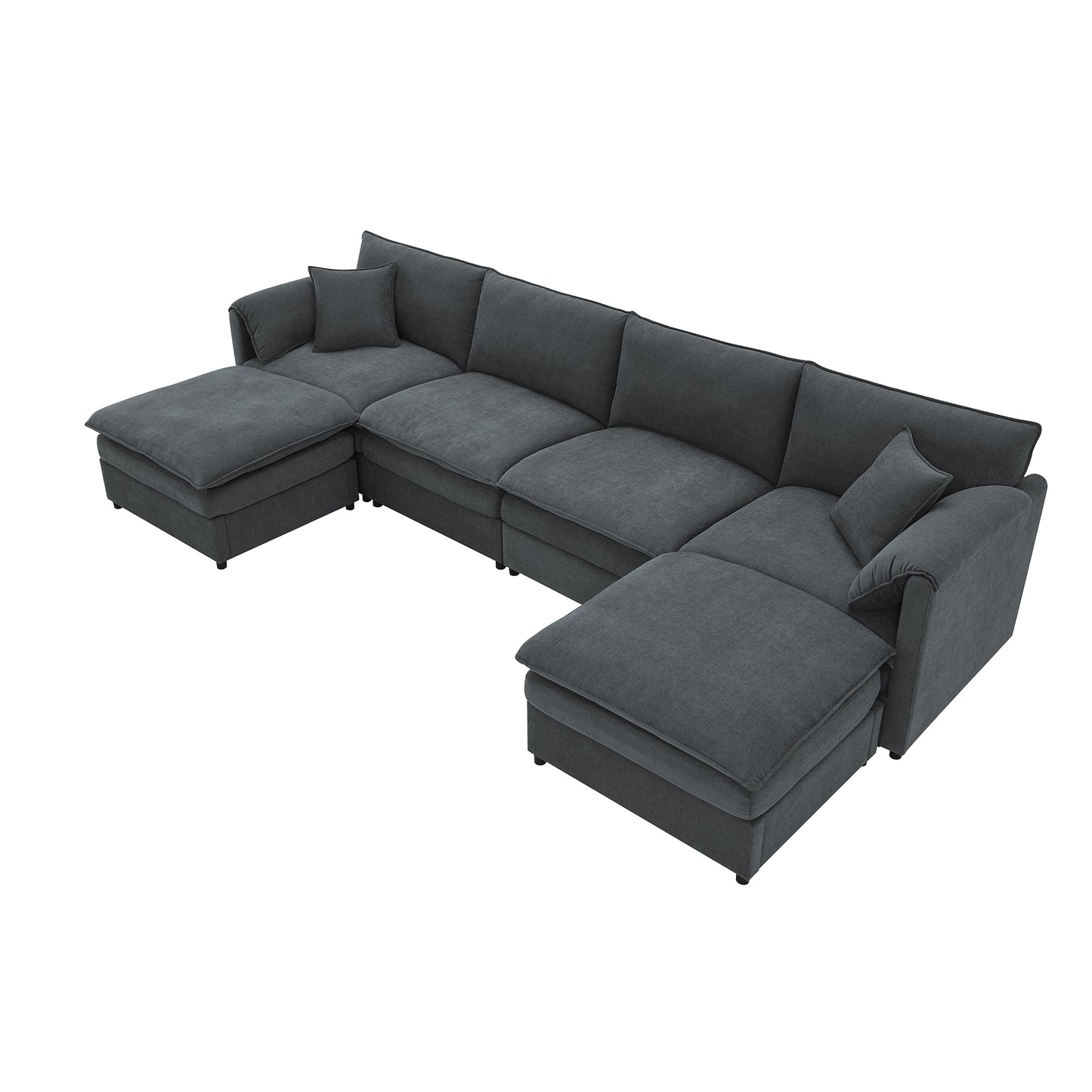 [SantaChoice] 134*66" Chenille Modular Sectional Sofa,U Shaped Cloud Couch Set with Double Cushions ,6 Seat Sleeper Sofa Bed with Ottomans,Oversized Indoor Furniture for Living Room, 3 Colors