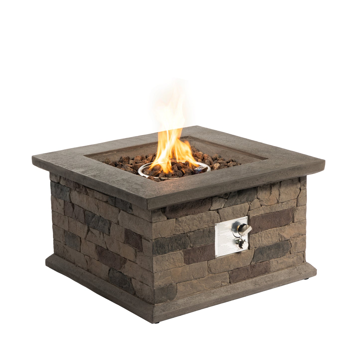 Outdoor Propane Fire Pit Table 28-inch Imitation Stone Square Concrete Propane Fire Pit with Lava Rocks and Rain Cover 40,000 BTU Gas Smokeless Fire Pit for Outside Patio,Garden,Deck,Backyard