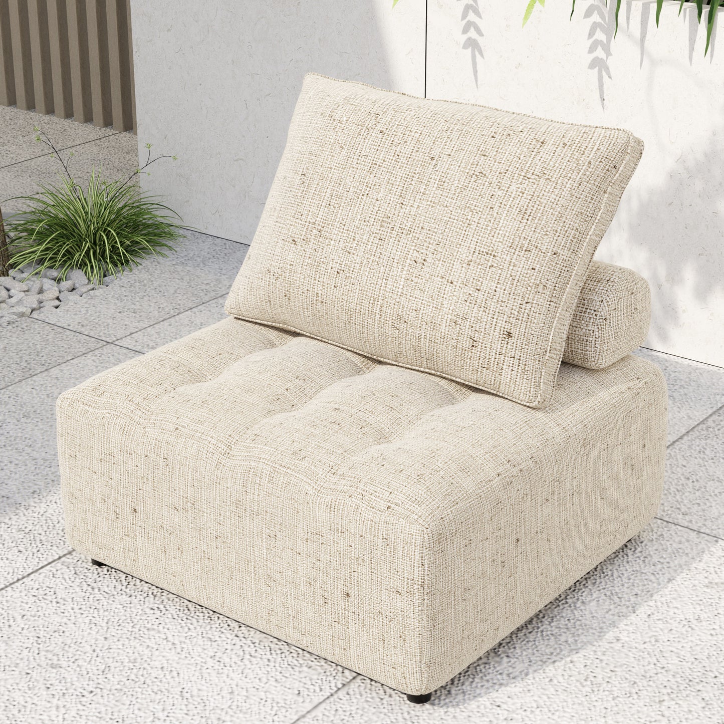 Outdoor Modular Sofa, with Aluminum Structure, Support Cushion and Back Cushion Cover-Removable, Fade-resistant, Waterproof Sofa Cover Included,Light Brown(The rate : Based on a single piece )