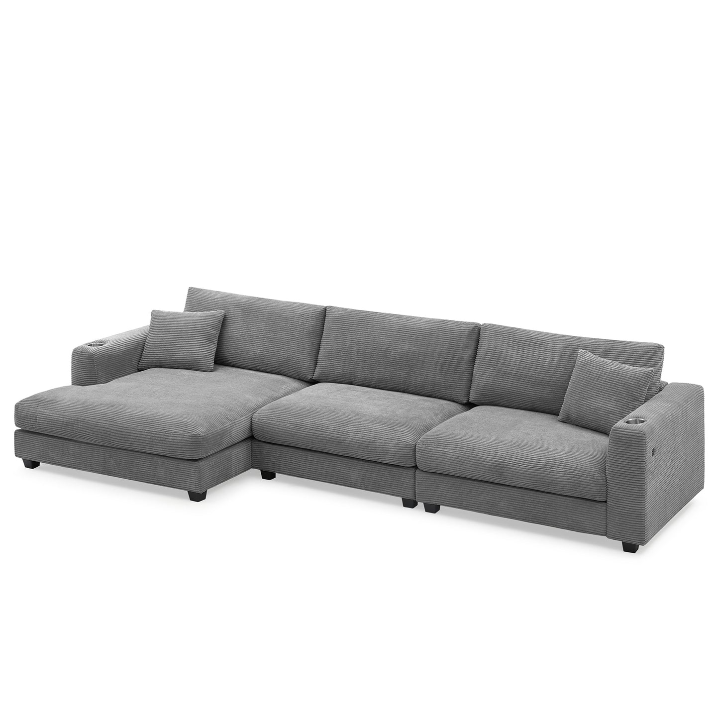 [SantaChoice] 134*54"Oversized Corduroy Sectional Sofa,L Shaped Cloud Couch with USB Charging Port,Cup Holder,Deep Seat Sofa Bed with 50" Chaise,Comfy Indoor Furniture for Living Room,3 Colors