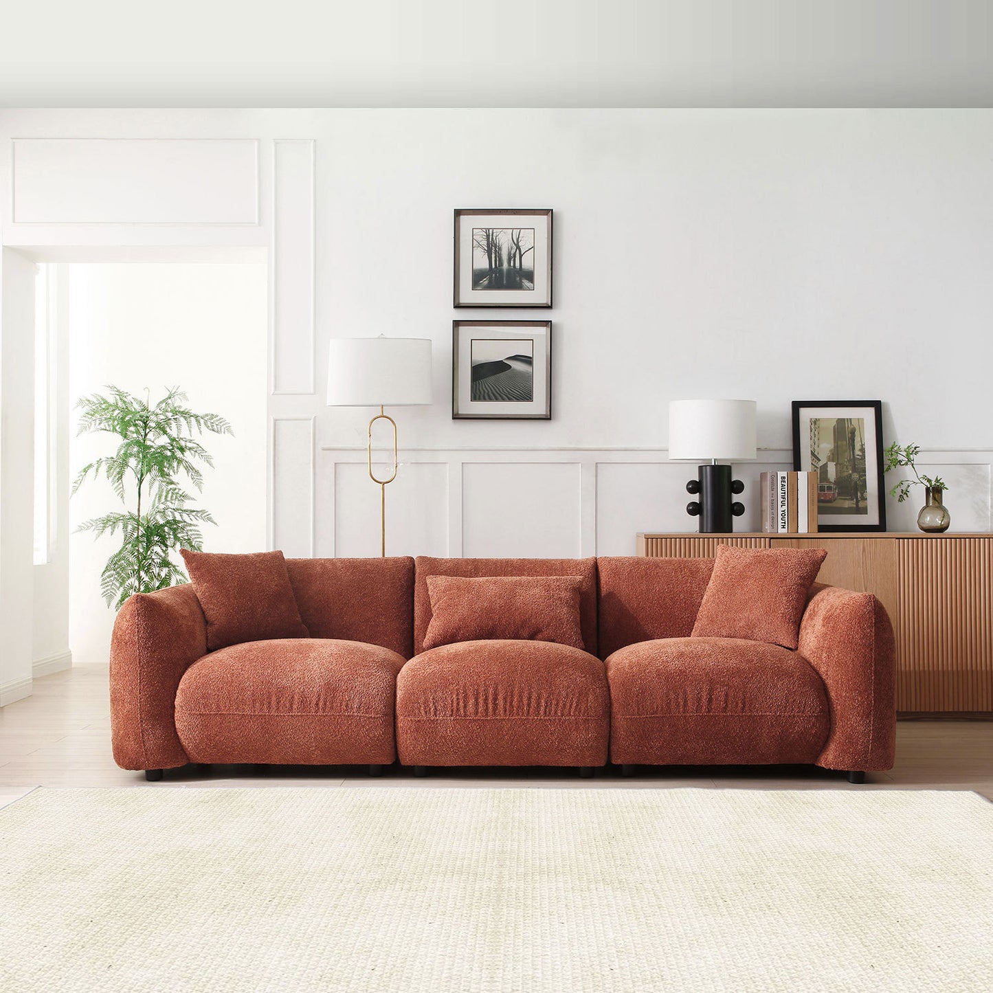 [SantaChoice] Mid Century Modern Couch 3-Seater Sofa for Livingroom, Orange