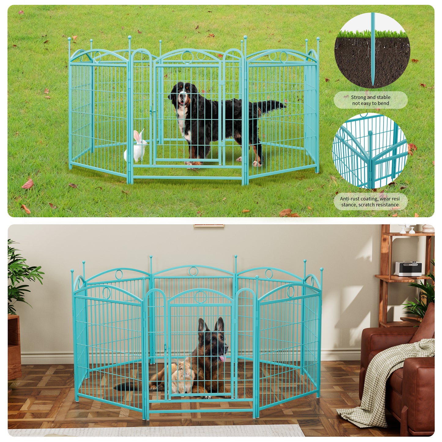 Dog Playpen Indoor 32 inch 8 Panels Metal Dog Pen Pet Dog Fence Outdoor Exercise Pen with Doors, Heavy Duty Dog Fence Puppy Pen for Large Medium Small Dogs Indoor Outdoor Foldable Pet Exercise Pen