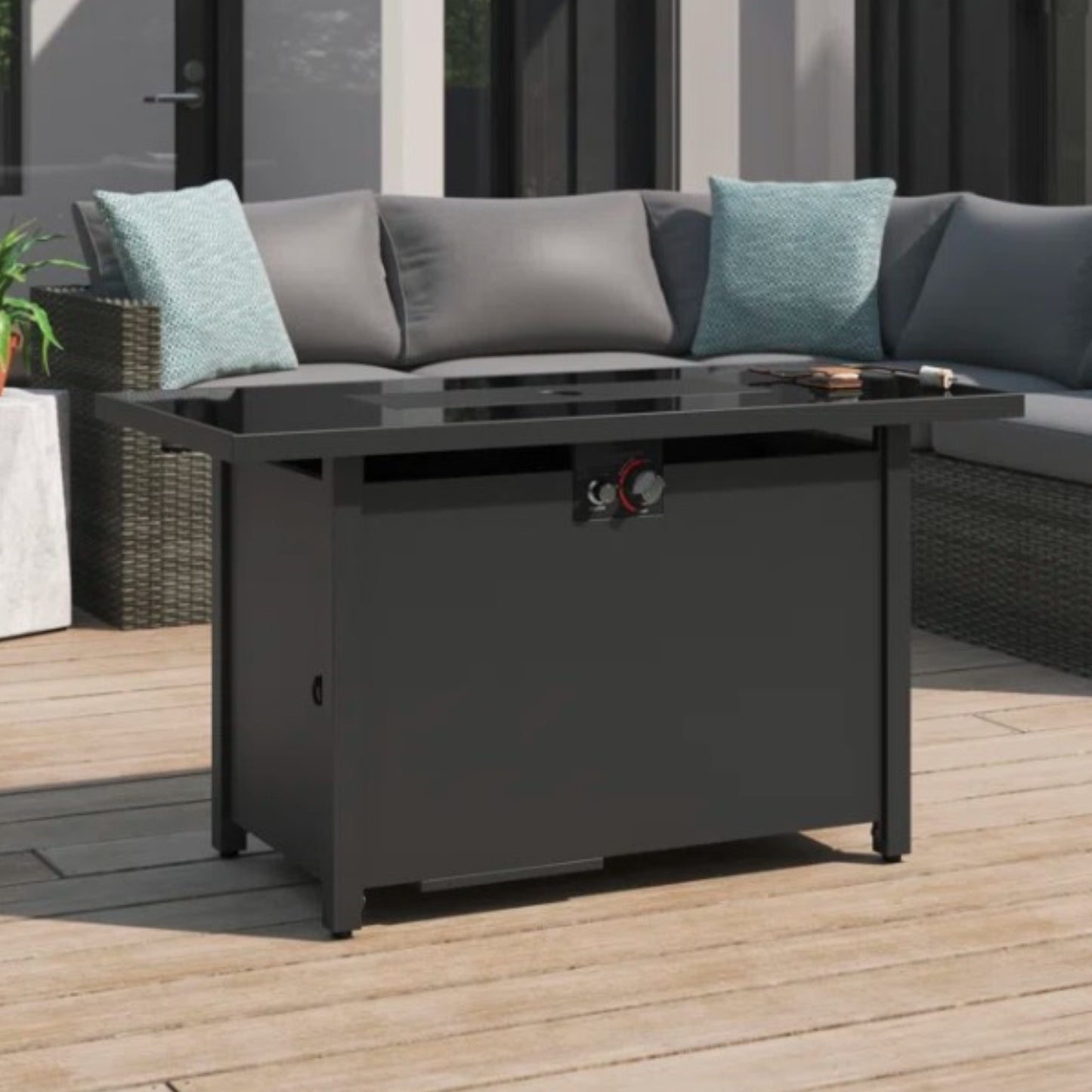 25" H x 42" W Steel Outdoor Fire Pit Table with Lid