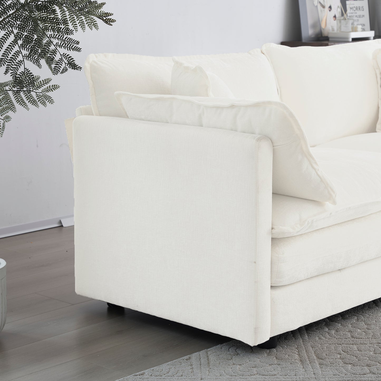 [SantaChoice] Free Combination Comfy Upholstery Modular Oversized L Shaped Sectional Sofa With Reversible Ottoman, White Chenille