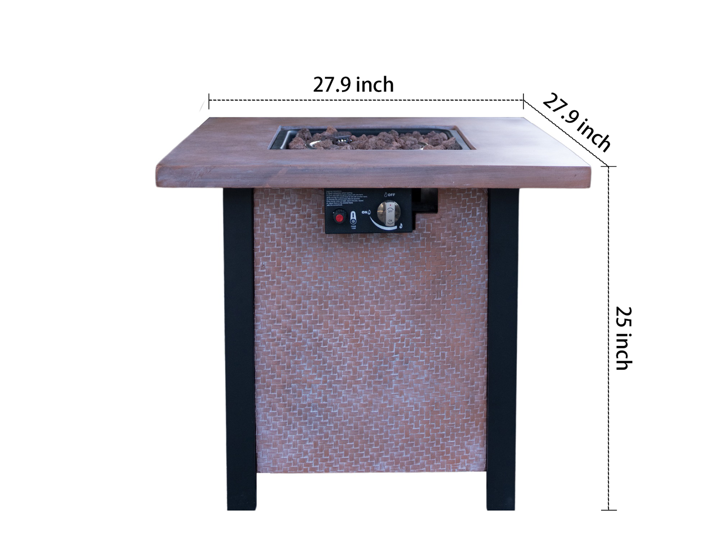 25" H Outdoor Patio Propane Gas Fire Pit Table - 50,000 BTU High-temperature-resistant carving process for environmentally friendly materials with the effect of rattan weaving grain