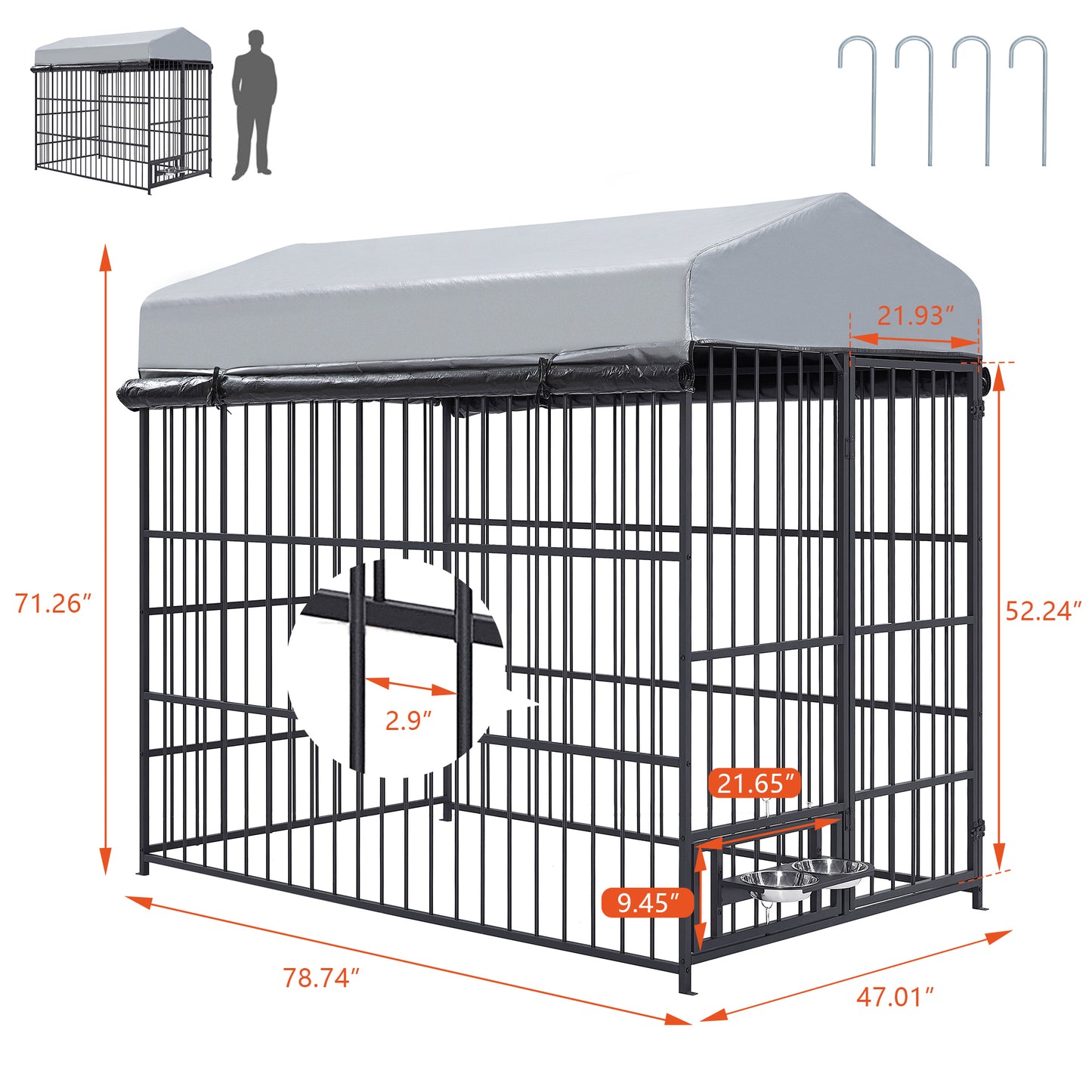 Large Dog Kennel Outdoor Pet Pens Dogs Run Enclosure Animal Hutch Metal Coop Fence with Roof Cover(6.6'L x 3.9'W x 5.9'H)