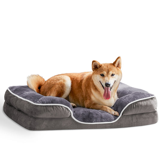 Memory Foam Pet Bed for Small Dogs & Cats with Washable Removable Cover Non-Slip Base Waterproof Liner Egg Crate Foam for Improved Sleep, gray,medium