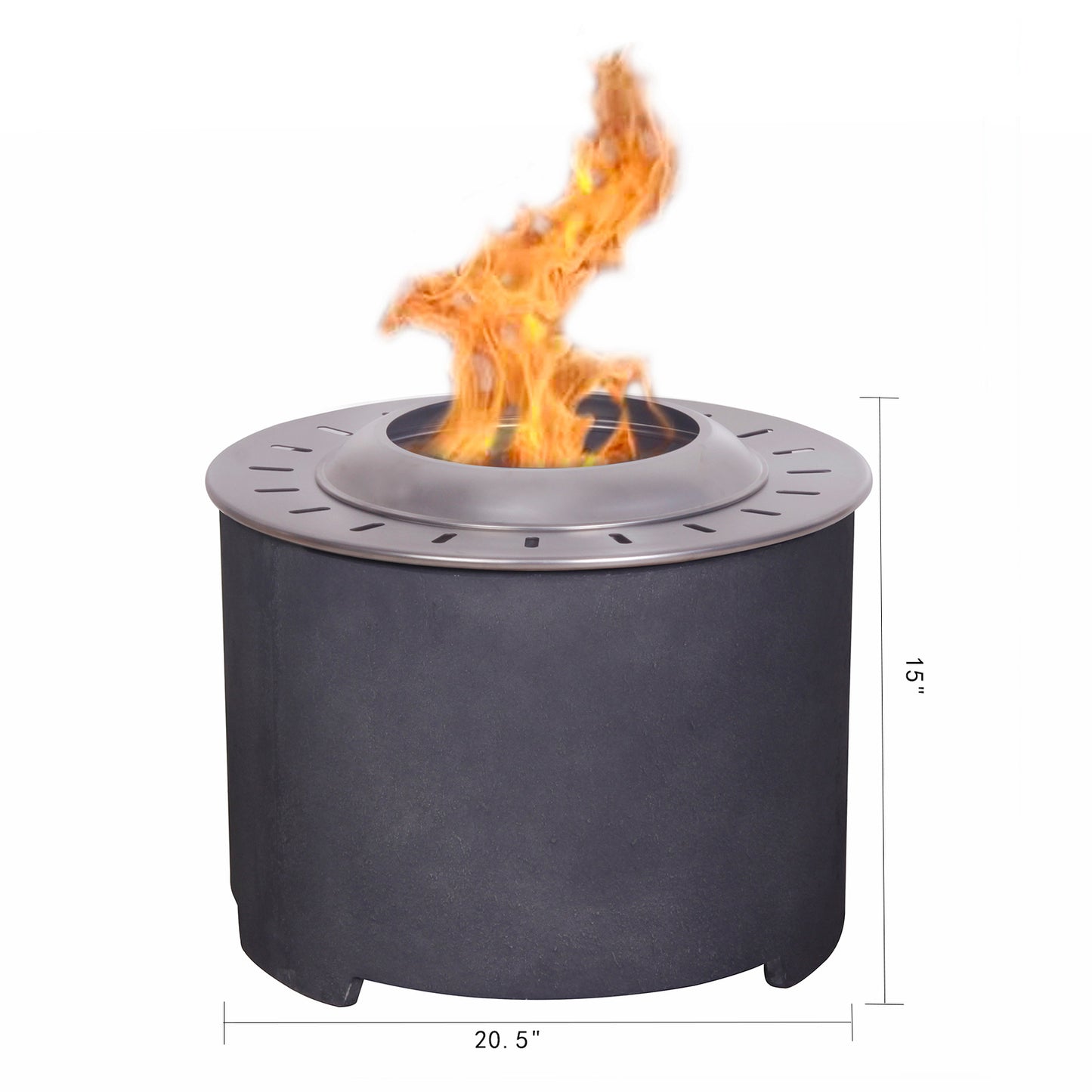 20.5 Inch x 15 Inch Dark Grey Faux Concrete Texture Smokeless Firepit With Wood Pellet/Twig/Wood As The Fuel