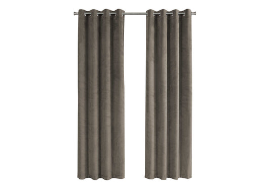 Curtain Panel, 2pcs Set, 54'w X 84'l, Room Darkening, Grommet, Living Room, Bedroom, Kitchen, Beige Velvet, Contemporary, Modern