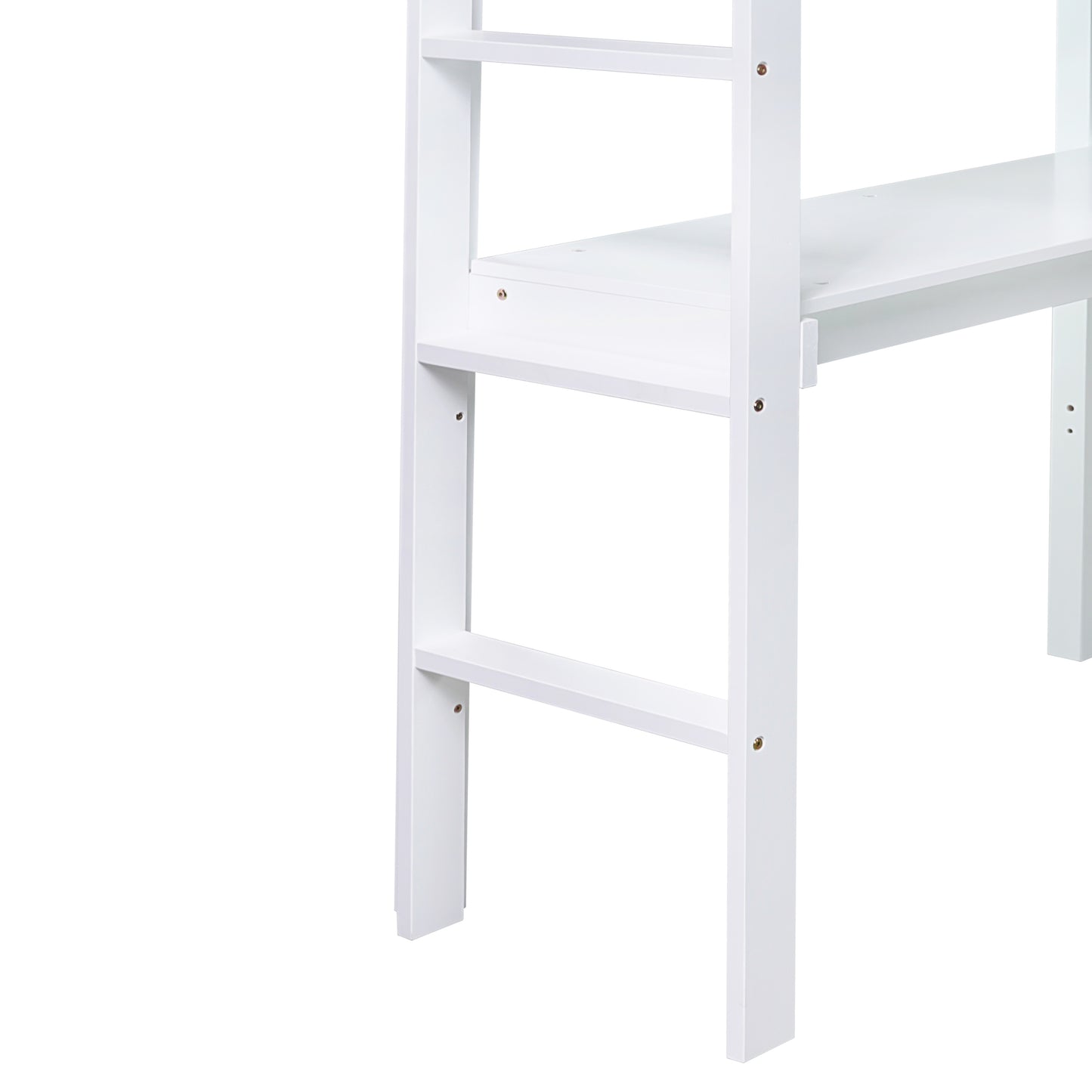 Twin High Loft Bed, Rubber Wood  Loft Bed with Safety Guardrail, built-in desk, ladder,White