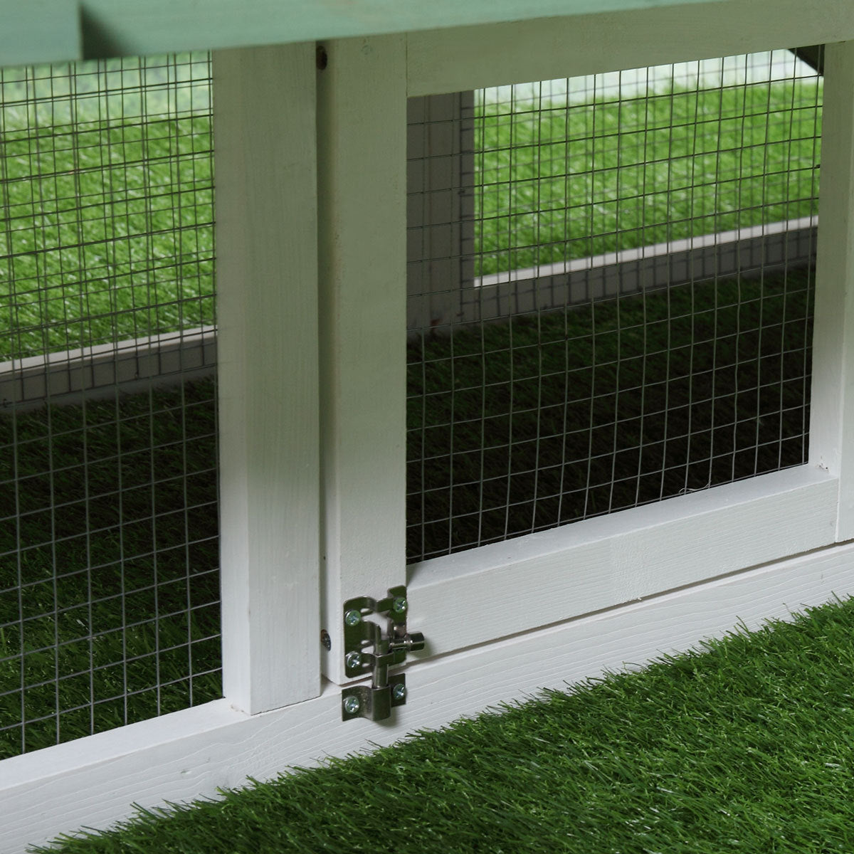 Large Wooden Rabbit Hutch Indoor and Outdoor Bunny Cage with a Removable Tray and a Waterproof Roof, Grey Green+White