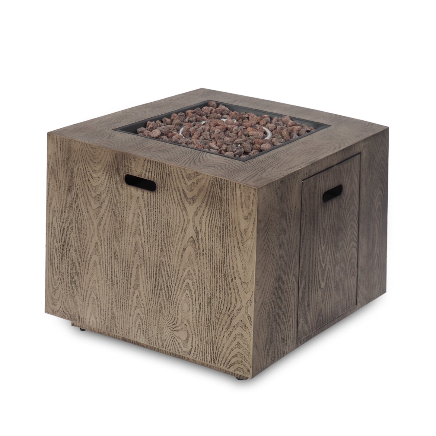 Outdoor Patio Gas Burning Fire Pit - 50, 000 BTU Tank Inside, Square, Iron Wood Pattern, Brown