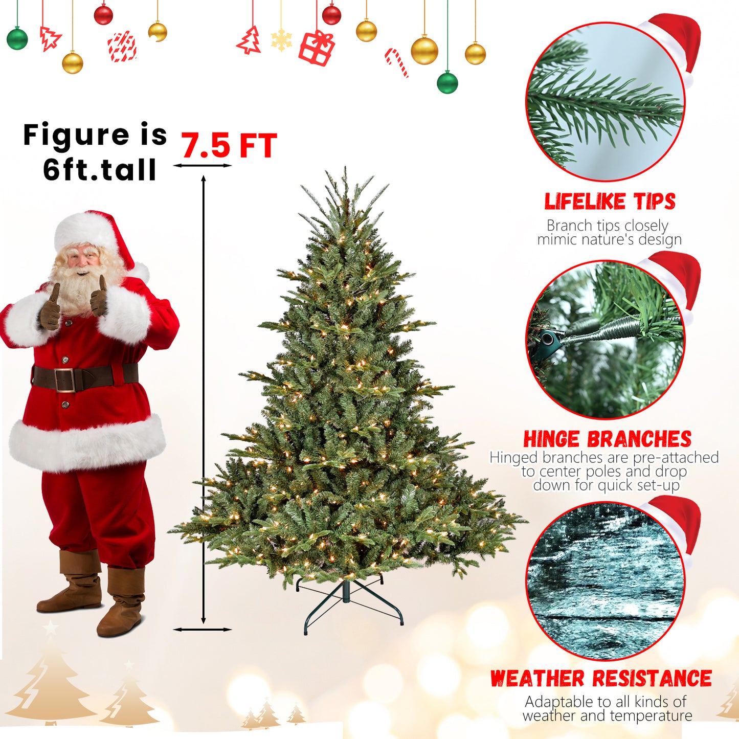 7FT Christmas Tree Simulate Nature Advanced Materials Premium Hinged Spruce Artificial Douglas Firs Tree, Christmas Holiday Party Atmosphere Decoration New Year Celebration PE+PVC Xmas Tree