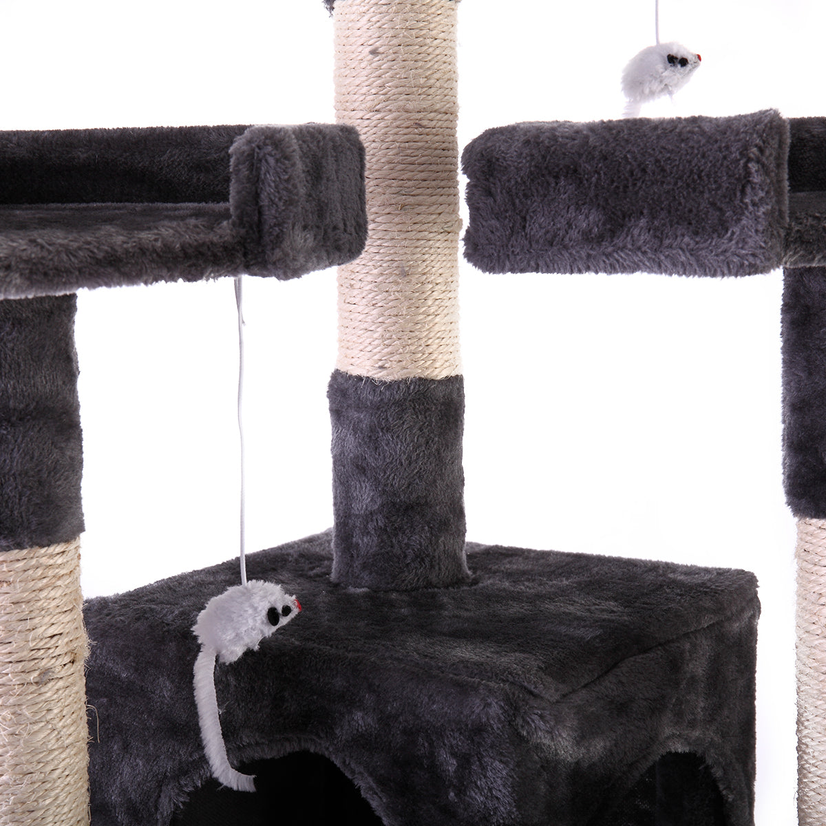 67'' Multi-Level Cat Tree Tower, Kitten Condo House with Scratching Posts, Kitty Play Activity Center, Gray