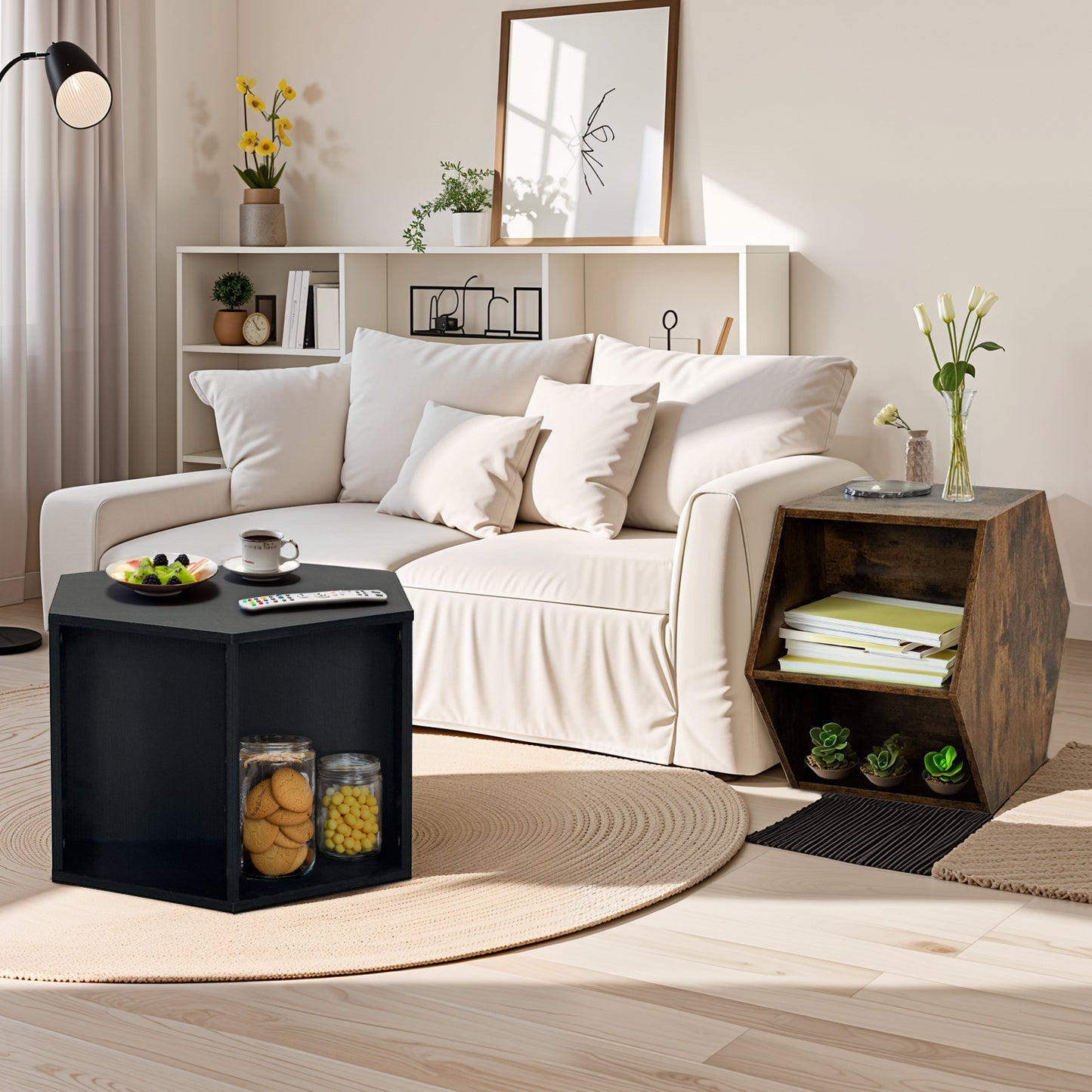 [SantaChoice] 23.62'' Hexagonal Coffee Table Side Table Nightstand Burmese Sumac