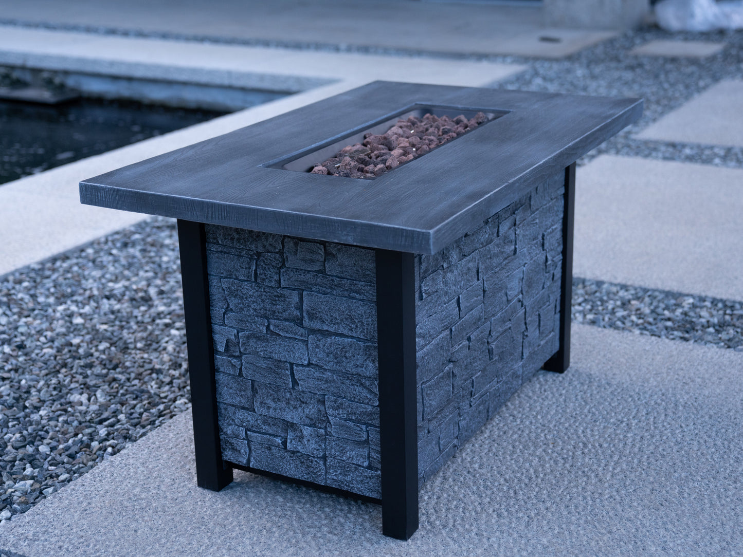 44" W x 25" H Outdoor Patio Propane Gas Fire Pit Table - 50,000 BTU High-temperature-resistant carving process for environmentally friendly materials with the effect of cultured stone