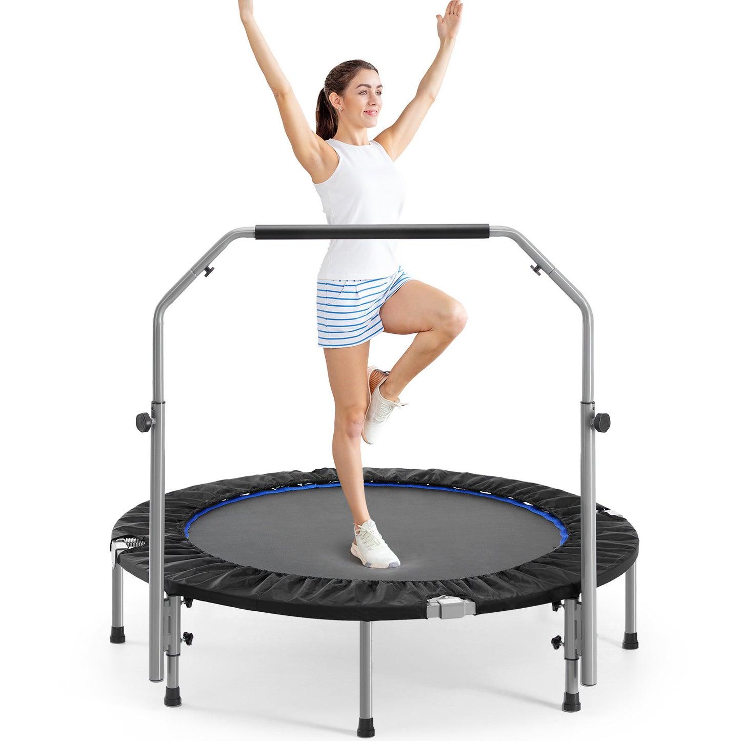 40" Foldable Mini Trampoline for Adults, Trampoline for Adults with Adjustable Bar