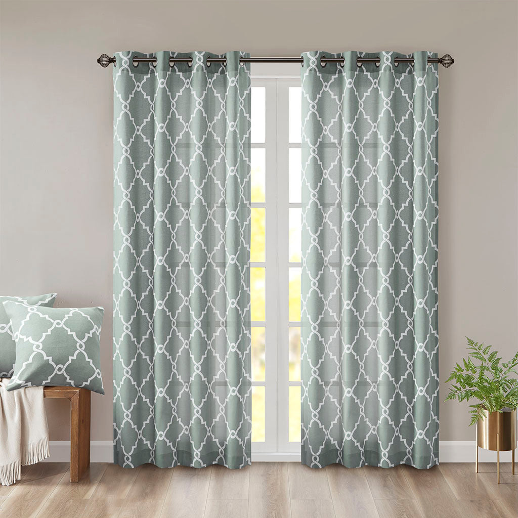 Fretwork Print Grommet Top Window Curtain Panel(Only 1 Pc Panel)